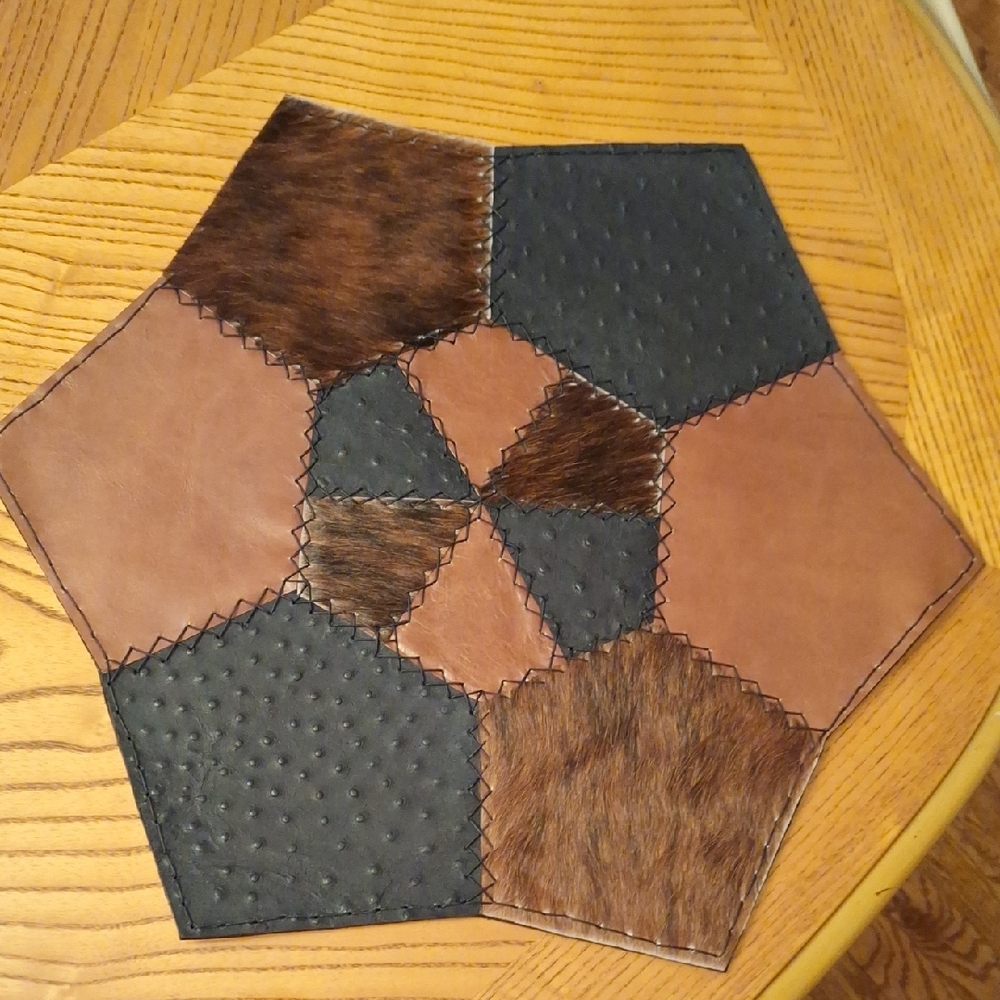 Two Listings for set if needed. Rustic Leather and Fur Table Mat